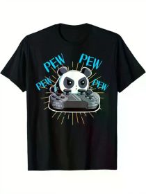 1pc Men'S Casual Cotton T-Shirt with Panda Gaming Graphic, Crew Neck, Short Sleeve, Geometric Pattern, Knit Fabric, All-Season, Regular Fit (Color: Black, size: L)