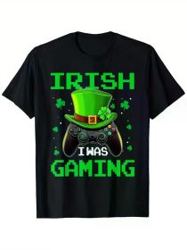 I Was Gaming St Patrick'S Day Controller Video Game Shamrock T-Shirt, 100% Cotton, Single Side (Color: Black, size: L)